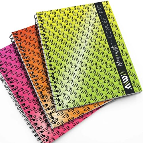 Ashton and Wright Concept Pads - A5 Wiro Notebook - 140 Perforated Lined Pages - 80gsm Paper - Spot UV 300gsm Cover – Ideal for University, School, Work, Note-taking - 3 Pack (Neon)