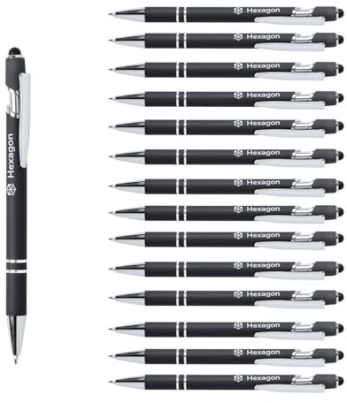 Pack 50 bolígrafos Personalizados con tu nombre o texto | Chrome Negro | Puntero para dispositivos móviles | Grabado a láser | Lote bolígrafos publicitarios, bodas, comuniones, merchandising