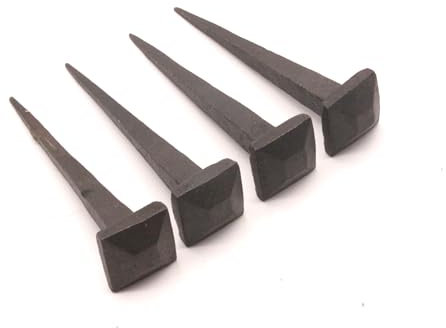 Chiodi tradizionali forgiati a mano, confezione da 4 chiodi in ferro nero con testa quadrata anticata, 7,6 cm x 20 mm, chiodi decorativi per porte e mobili