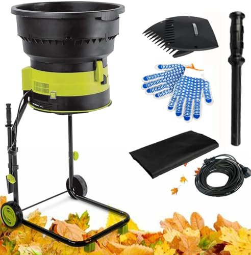SMRHBWXS Corded Bladeless Garden Shredder,Safety Lock,Wheels and Collection Bag,Ideal for Leaves/Compost (Powercord×20m)