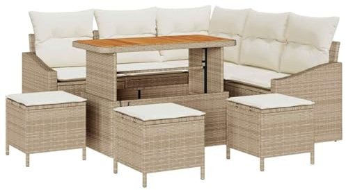 vidaXL Gartensofa-Set mit Kissen mit Speicher 9 pcs Beige Poly Rattan, Garten-Sofa-Set, modernes Design, leicht, robust, UV-beständig, Rattan, mit Stauraum, gemütliche Sitzgelegenheit