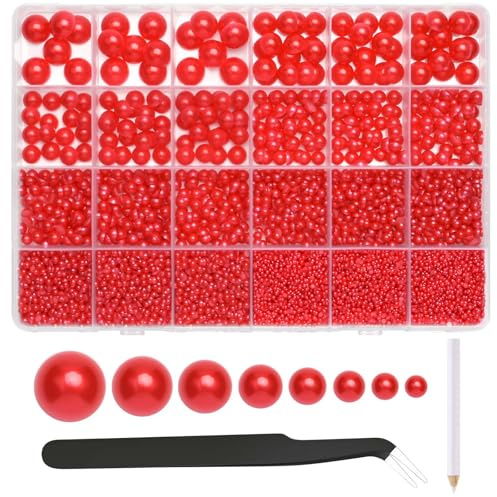NACHLYNN 12000 Stück Perlen mit Flacher Rückseite 8 Rot Größen Halbrunde Perlen Größen Perlen Cabochon für Zum Basteln Dekorieren Schuhen Basteln von Handyhüllen