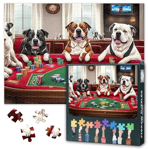 Jigsaw Puzzle 1000 Pieces for Adults, Cute Dogs Playing Poker at the Casino Adult Puzzles, 1000 Piece Puzzles, Puzzle Jigsaw Educational Toy Finished Size50x70cm