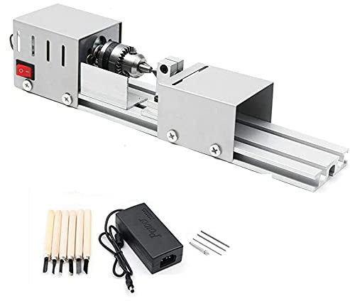 MRVAKDYDI Mini-Holzdrehmaschine, DC12-24V 96W DIY CNC Mini-Holzdrehmaschine Fräsmaschine mit Spannfutter und Drehwerkzeug 12er-Pack
