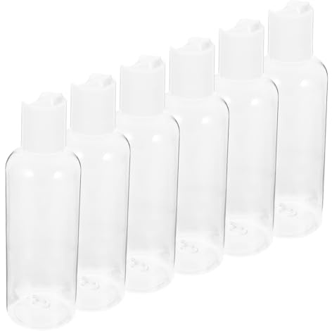 SOLUSTRE 6 pièces Lot de Flacons de Voyage Plastique Transparent avec Bouchon Blanc Bouteilles Vides pour Shampooing Après-shampoing et Lotion Contenants Réutilisables pour Articles de