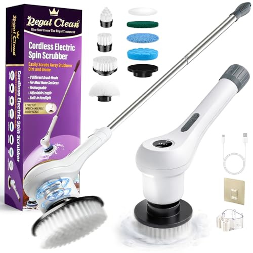 Elektrische Reinigungsbürste, 8 in 1 Putzbürste Elektrisch, Electric Cleaning Brush IPX7 Wasserdichter mit Austauschbaren Bohrbürstenköpfen und Verstellbarem Griff für Badezimmer, Fliesen, Küchenherd
