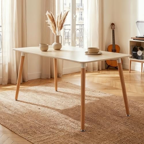 IDIMEX Esstisch Shannon, 120 x 70 cm, Cremeweiß - rechteckiger Esszimmertisch aus lackiertem MDF, ideal für Küche und Essbereich, skandinavisch inspiriert mit Beinen aus Buchenholz