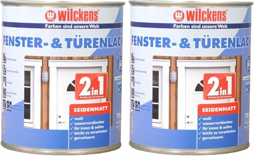 Wilckens 2in1 Fenster- & Türenlack seidenmatt, 750 ml, Weiß (Packung mit 2)