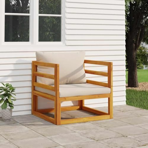Hoopleep Gartensessel mit Hellgrauen Kissen, Massivholz Akazie, Outdoor Loungesessel für Terrasse, Balkon, Garten, Max. 110 kg Belastbarkeit