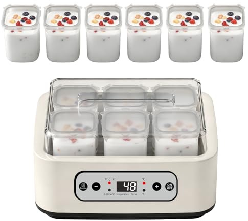 Tatqilo Yoghurt Maker 1500ml with 6 x 250ml Glass Jars, Electric Yoghurt Maker with LED Display, Adjustable Time and Temperature, Yogurt Maker Machine for Making Organic Yogurt, Homemade Desserts