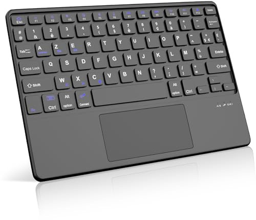 FOGARI Pavé Tactile Clavier Tablette Bluetooth 10, AZERTY Français Clavier | Léger Fin Keyboard pour iPad Samsung Galaxy Redmi/XiaomiPad HuaweiPad HonorPad FireHD, pour Android/iOS/Fire OS, Noir