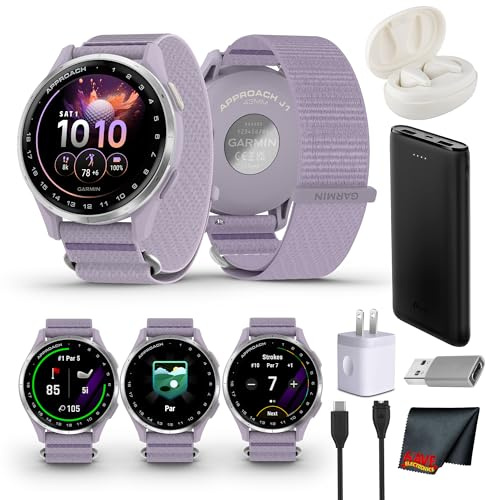 Garmin Approach J1 Junior GPS Golf Smartwatch, Silver Aluminum Bezel with Lilac ComfortFit Fabric Band, Features for Learning and Improving, Pace of Play Timer Bundle