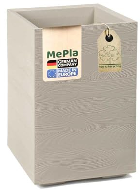 MePla - Kübel KARO-40 - LxBxH 40x40x60 - Holzoptik - beige - Doppelwandig mit Rollen – Made in EU – Bruchsicher, UV-beständig & wetterfest