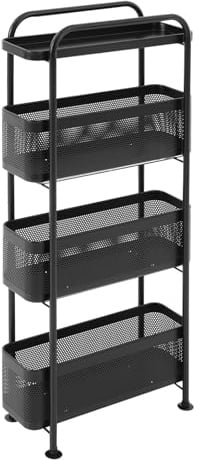 Deurqund Carrello sottile con 4 cesti estraibili, carrello per nicchia, carrello da cucina sottile, in acciaio al carbonio, salvaspazio, versatile, per cucina, bagno, soggiorno