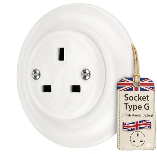 Unterputz Porzellan Retro Steckdose, All-in-One, Serie PR1 weiß, Typ G (UK/British Standard)