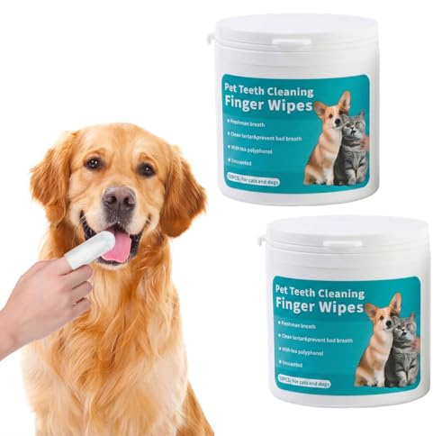 Premium Dog Teeth Cleaning Finger Pads 100 Count (2 Boxes of 50) Toothbrush | for Dogs and Cats, Plaqu and Tartar Remover, Dental Wipes for Fresh Breath and Healthy Gums