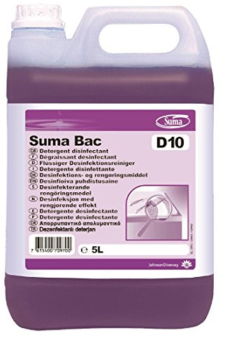 Suma Bac D10 Cleaner and Sanitiser 2 Pack | One-step solution cleans and disinfects food preparation surfaces, killing bacteria to maintain strict commercial hygiene.