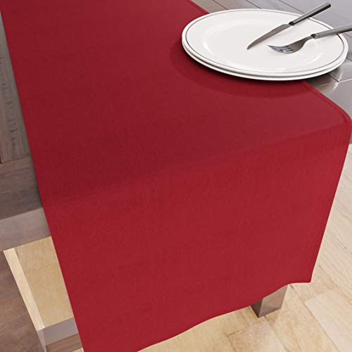Encasa XO Table Runner Größe 32x230 cm | Baumwoll -Leinwand Stoff | Deep Red Solid Color | Waschbarer und dauerhaft