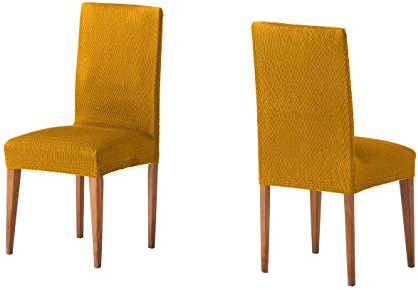 Martina Home Tunez Stuhlhusse, Stoff, mit Rückenlehne, 24 x 30 x 6 cm, Senfgelb, 2 Stück