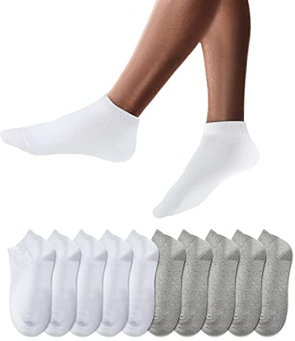 YouShow Sneaker Socken Herren Damen 10 Paar Kurze Halbsocken Quarter Baumwolle Unisex (Weiß und Grau, 39-42)