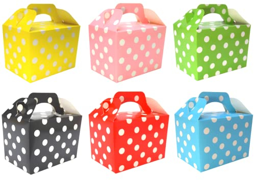 Lotus 50 x Polka Dots Spotty Design Children/Kids Party Boxes Carry Food Meal Fun Picnic Birthday Wedding Favour/Baby Shower Party Halloween Trick or Treat Box Loot Bag (Mixed Colours)