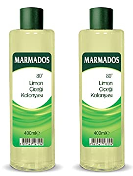 2x 400ml MARMARA Marmados Limon Kolonya 80° | Lemon Eau de Cologne | After Shave | Rasierpflege | Rasierwasser | Duftwasser mit Zitronenduft
