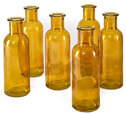 Serene Spaces Living Set of 6 Large Amber Vases, Pharmacy jars, Decorative Glass Bottles, Centerpiece for Wedding Party, Antique Decoration, Flower Vases, Size 16.5cm