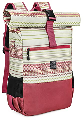 EverVanz Laptop-Rucksack, Damen & Herren Roll Top Wasserdichter Wanderrucksack, Leichtgewichtiger Freizeit-Rucksack, Stilvolle Schultasche mit USB-Ladebuchse