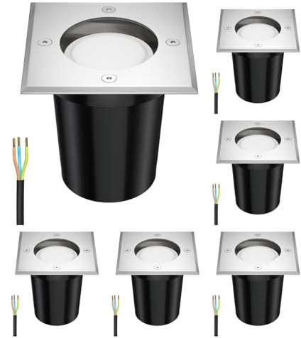 ledscom.de 6x Boden-Einbauleuchte RELI für außen Edelstahl eckig IP67 inkl. 6,74W LED Lampe 630lm weiß