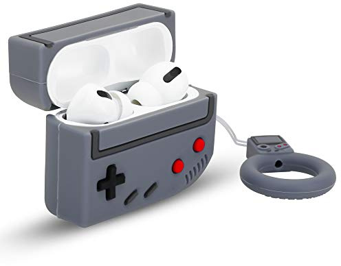 Cadorabo Hülle kompatibel mit Apple AirPod PRO 2 - Design Retro Game Grey - Tragbare Silikon Kopfhörer Schutzhülle 3D Case Schlüsselanhänger