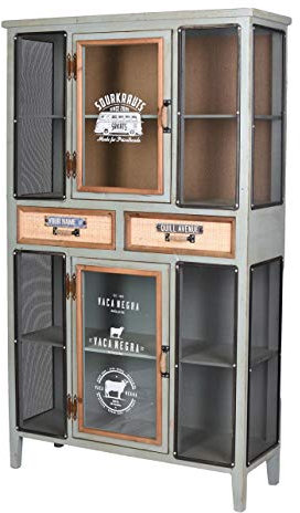 Vitrinenschrank „Factory“ – Industrial Hochschrank | Holz, Metall & Glas | 2 Schubladen & 3 Türen | Standvitrine im Loft-Stil Loft lof078 Palazzo Exklusiv