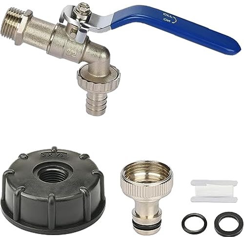 Willkommen Kugelauslaufhahn Schlauchanschluss Adapter für IBC-Regenwassertanks - Hochwertiges Messing Zapfhahn für Regentonnen Wasserhahn(blau)