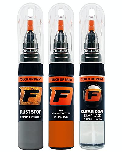 FIRANTO Lackstift Autolack Reparaturset für KTM Motorcycles KTM/203 Orange - 3-in-1 Autolack Kratzer Reparaturstift 15ml Grundierung, Klarlack
