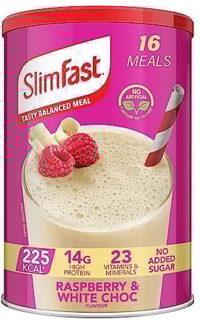 SlimFast Meal Replacement Shake for Weight Loss & Balanced Diet, High Protein, Vitamins, Minerals, White Chocolate & Raspberry Flavour, 16 Meals, 584 g, Packaging May Vary