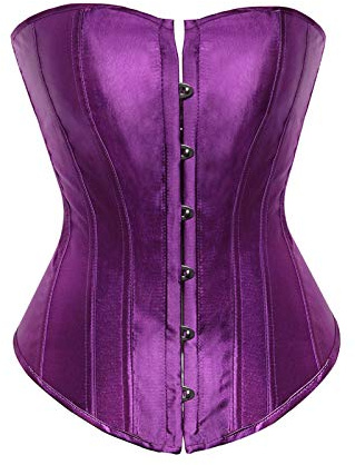 FeMereina Women´s Basque Satin Lace up Boned Overbust Corset Gothic Bustier Underbust Waist Cincher Retro Shapewear (Purple, Small)