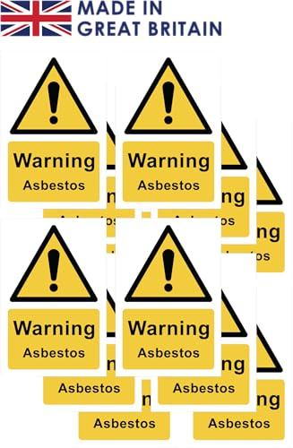 Pack of 12 Warning asbestos self adhesive vinyl signs. Each one 60mm x 90mm