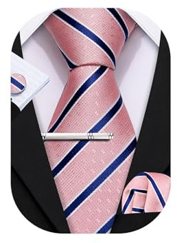 Barry.Wang Lot de 4 cravates carrées en soie pour homme - Motif à carreaux - Pour homme, Rose et bleu marine, taille unique