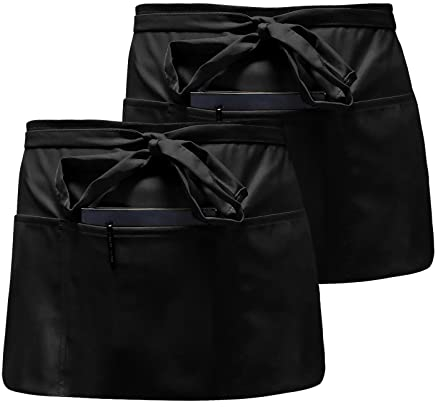 2 Pack Taillen Schürze, Vorbinder Schürze Wasserdicht, Schürze kurz staubdicht, Halbe Schürze mit 3 Taschen, Schürze Kochen für Damen & Herren, Chef, Bäcker, Servers, Kellner, Handwerker (Schwarz)