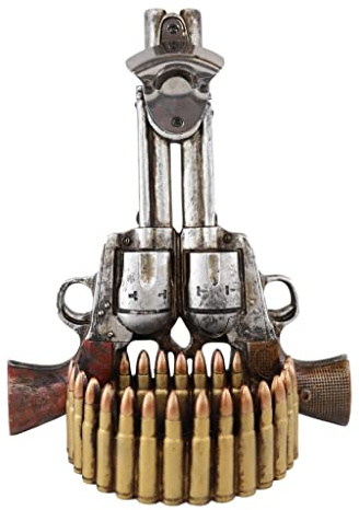 Ebros Gift Rustikaler Western-Cowboy-Outlaw-Doppel-Revolver-Pistolen, Wandmontage, Flaschenöffner, mit Muschelgehäuse, Auffangbecken, Wildwest-Landhaus-Thema, dekorativer Akzent