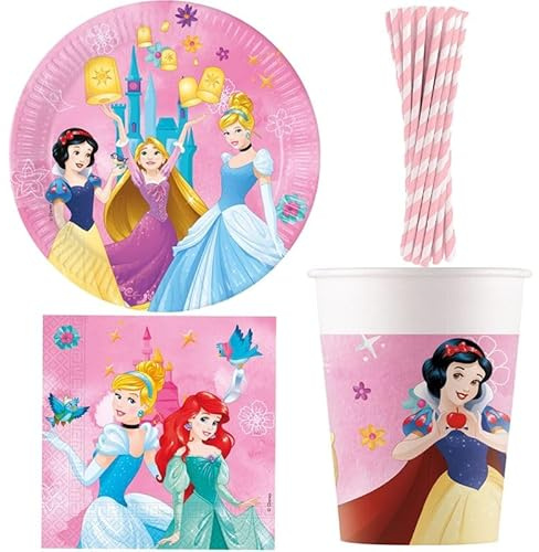 Playflip Princess Party Geschirr Partyset Kindergeburtstag Cinderella, Arielle 76 TLG.