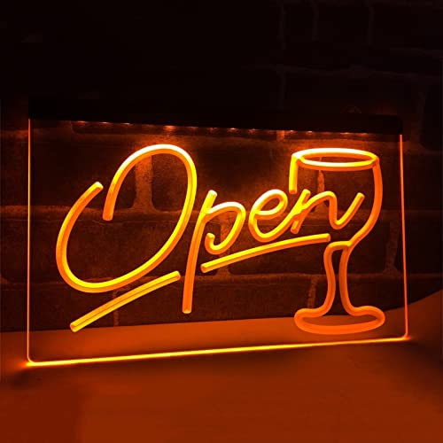 MAXSMLZT Ouvrir enseigne au néon Verre à vin néons Cocktails Bar LED Neon Light Sign Panneaux Ouverts pour Les Entreprises Signe LED Ouvert Shop Operate enseignes Lumineuses,Orange,40x30cm