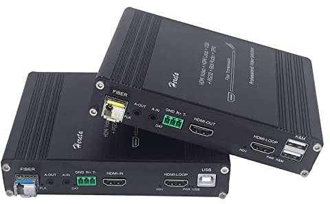 1080P HDMI KVM Fiber Extender Videoauflösung bis zu 2K@60Hz HDMI zu Faser Konverter Übertragungsabstand bis zu 20km 4.25Gbps Unterstützung USB Maus Tastatur RS232 GPIO bidirektional Stereo Audio