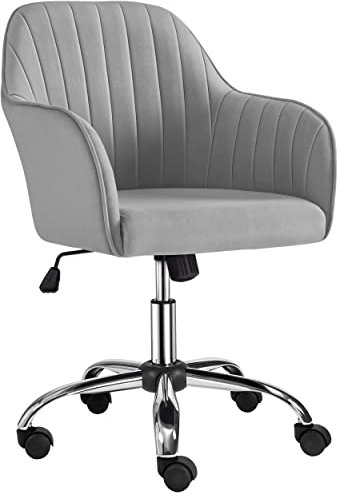 Yaheetech Chaise de Bureau Chaise d'Ordinateur Fauteuil Inclinable Rotative à 360° en Velours avec Hauteur d'Assise Réglable pour la Maison/Le Bureau Gris Clair