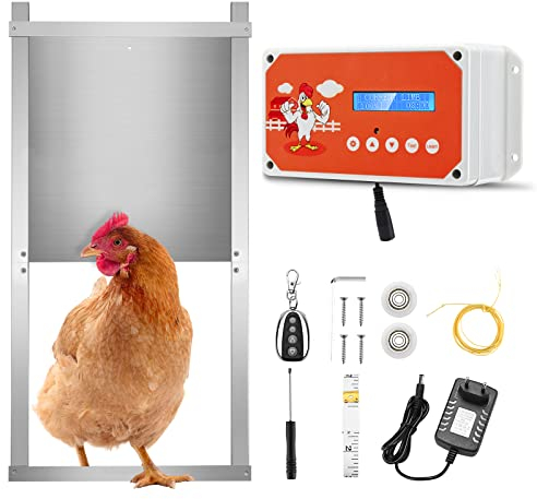 Hlieeosfcn Porte Automatique Poulailler, Ouvre-Porte de Poulailler Etanche avec Télécommande, Porte Automatique Poulailler a Pile, Kit de Porte de Poulailler Electrique Protéger Le Poulet
