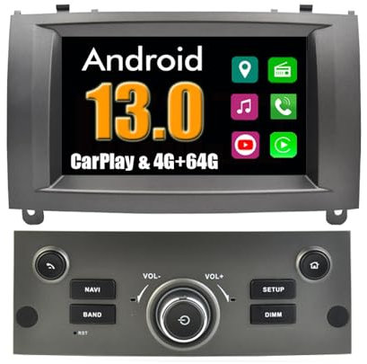 RoverOne Autoradio pour Peugeot 407 2004-2010 avec Multimédia Stéréo GPS Navigation Radio USB Bluetooth CarPlay Android Auto