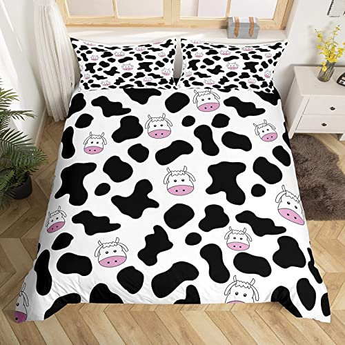 NDXRWDZR Bettwäsche 135x200 WeißEs Kuhmuster Bettwäsche-Set mit Reißverschluss Schließung Bettbezug für Kinder Mädchen Weicher Atmungsaktive Mikrofaser Bettwäsche + 2 Kopfkissenbezug 80x80 cm