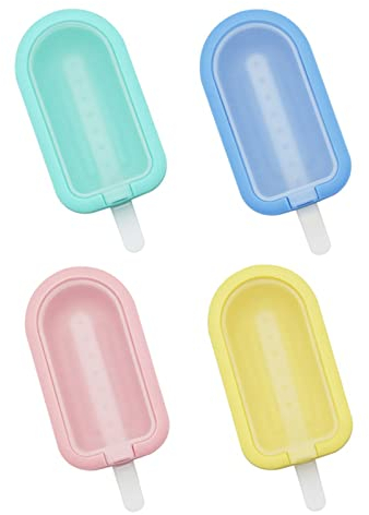 SHUBEIEUMI Eisformen, 4 Stück Eisformen Silikon, Verschiedenfarbig Popsicle Formen Set, Eiscreme Formen DIY Ideen mit Deckel und Sticks