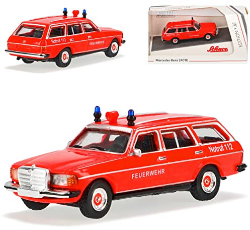 Mercedes-B E-Klasse W123 240TE T-Modell Kombi Feuerwehr Rot 1975-1986 H0 1/87 Schuco Modell Auto mit individiuellem Wunschkennzeichen