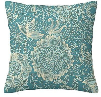 45 x 45 cm Garten-Kissenbezug, nostalgische Blumenmotive, Herbst, Erntedankfest, Bauernhaus, Ernte, Kissenbezug, Dekoration für Sofa, Couch, Blau