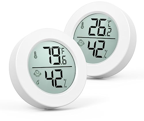 ORIA Mini Thermometer Innen, 2 Stk. LCD Digital Thermometer Hygrometer, Indoor Feuchtigkeitsmesser, Zimmerthermometer mit Luftfeuchtigkeitsmesser für Babyzimmer, Wohnzimmer, Gewächshaus, Büro